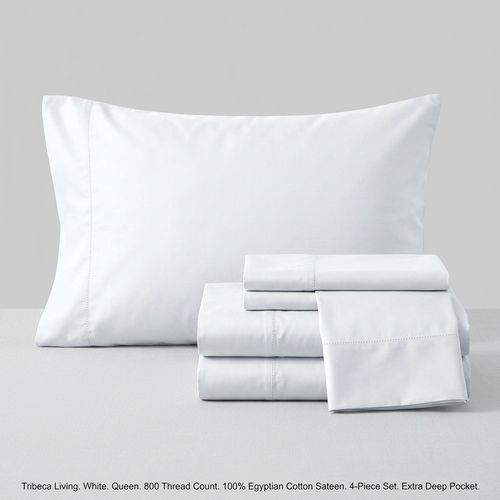 Tribeca Living 800TC Egyptian Cotton Sateen Sheets in White