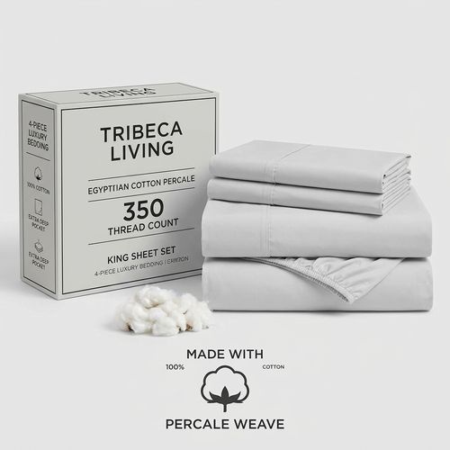 Tribeca Living Egyptian Cotton Percale Sheet Set in White
