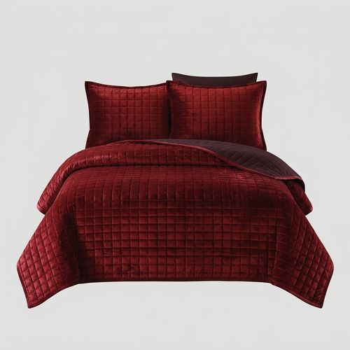 Tribeca Living Luxury Velvet Quilt Set in Florence Burgundy