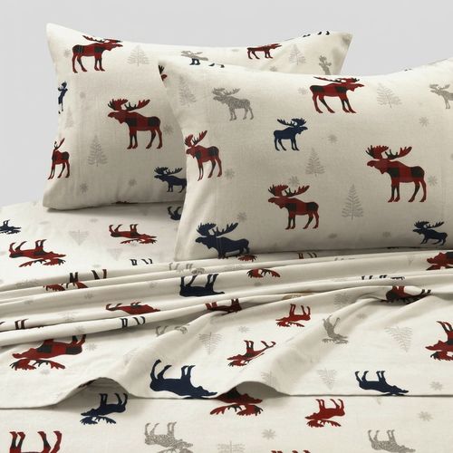 Tribeca Living Flannel Sheets in Plaid Moose Print