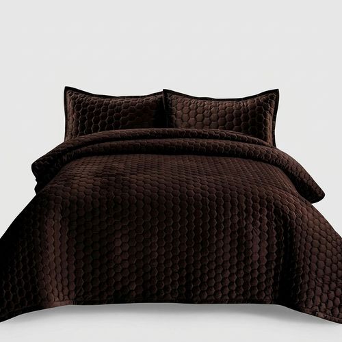 Tribeca Living Lugano Oversized Velvet Quilt Set in Chocolate Honeycomb