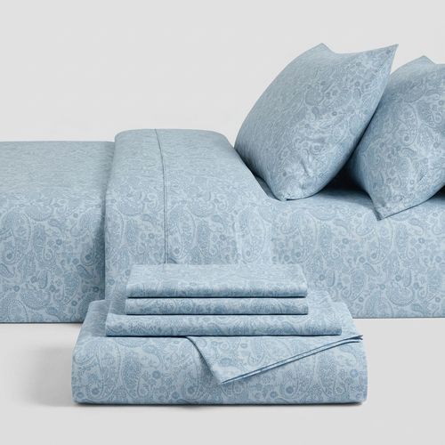 Tribeca Living Cotton Percale Sheet Set in Danielle Paisley Blue