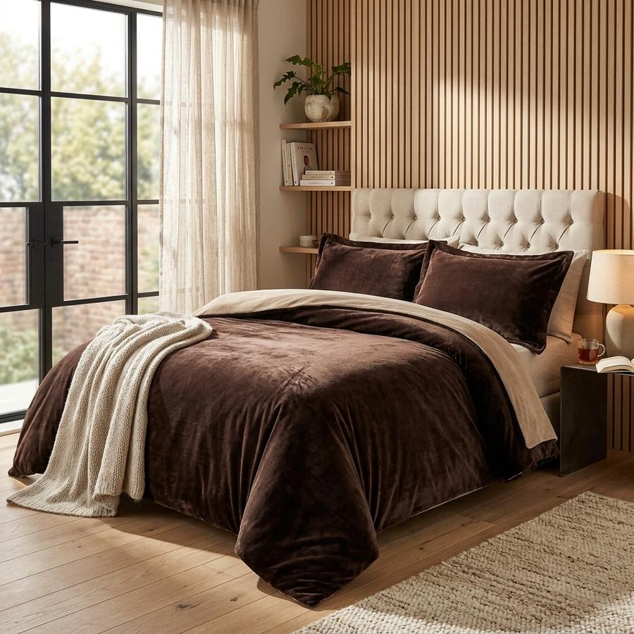 Velvet Duvet Cover in Venice Chocolate on a styled bed